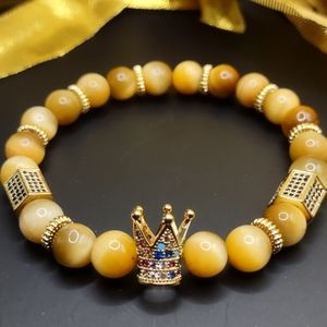 Golden Honey Tiger Eye Crown Bracelet